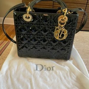 Christian Dior Lady Dior Black Patent Leather Tote